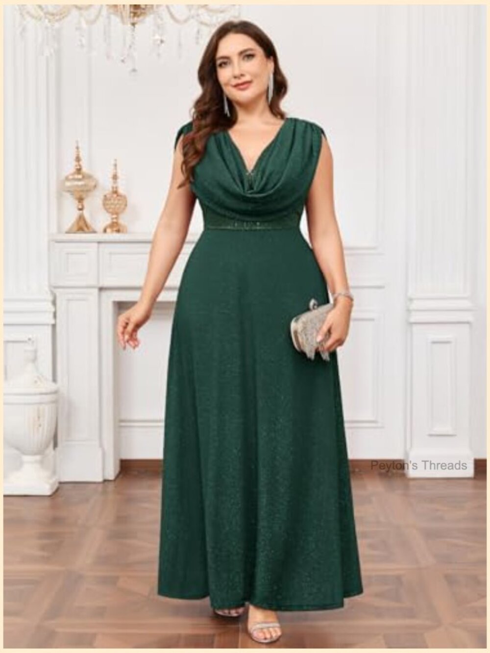 Plus Size Sequined Cowl Neck Maxi Dress with Glitter Skirt - Picture 5 of 7